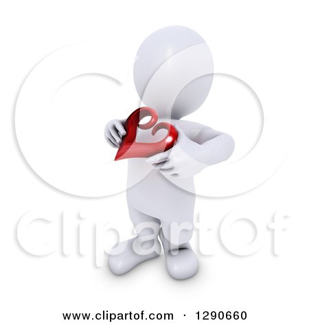 Clipart of a 3d White Man Holding a Red Valentines Day Love Heart - Royalty Free Illustration by KJ Pargeter