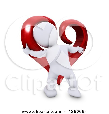 Clipart of a 3d White Man Hugging a Giant Red Valentines Day Love Heart - Royalty Free Illustration by KJ Pargeter
