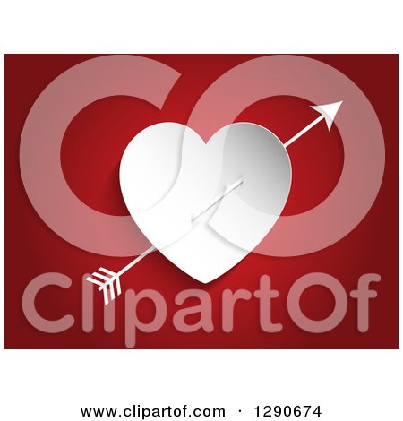 Clipart of Cupids Arrow Through a White Paper Heart on Red - Royalty Free Vector Illustration by KJ Pargeter