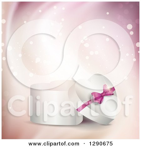 Clipart of a 3d White Heart Shaped Valentines Day or Anniversary Gift Box over Waves and Sparkles - Royalty Free Vector Illustration by KJ Pargeter