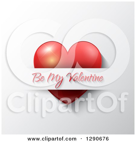 Clipart of a Red Heart Inserted into a Slot with Be My Valentine Text over a White Shaded Background - Royalty Free Vector Illustration by KJ Pargeter