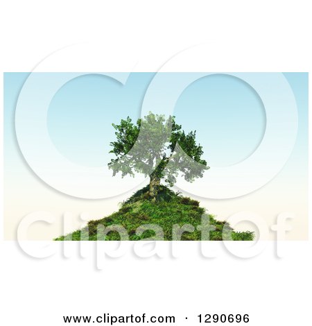 Clipart of a 3d Lone Tree on Top of a Gassy Hill over Blue Sky - Royalty Free Illustration by KJ Pargeter