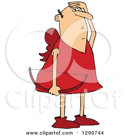 Clipart of a White Male Cupid Holding a Bow and Looking up to Watch His Arrow - Royalty Free Vector Illustration by djart