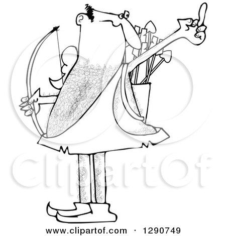 Clipart of a Black and White Angry Cupid Holding up His Middle Finger - Royalty Free Vector Illustration by djart