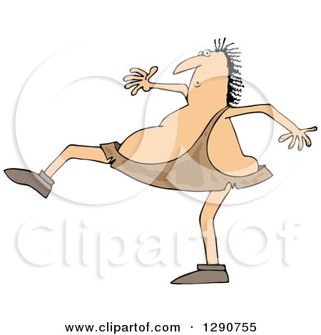 Clipart of a Walking Caveman Taking High Steps - Royalty Free Vector Illustration by djart