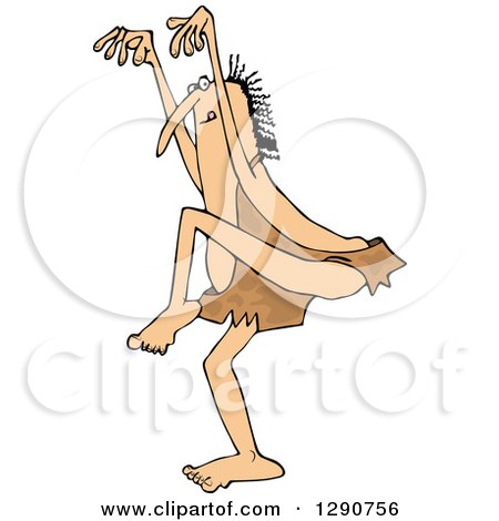 Clipart of a Caveman in a Karate Crane Stance - Royalty Free Vector Illustration by djart