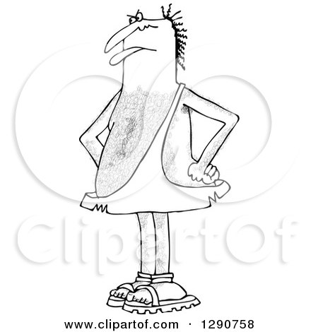 Clipart of a Black and White Hairy Mad Caveman Sticking His Tongue out - Royalty Free Vector Illustration by djart