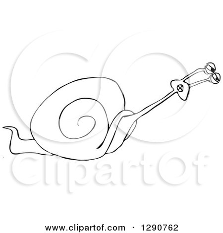 Clipart of a Slow Black and White Snail Struggling to Move Faster - Royalty Free Vector Illustration by djart