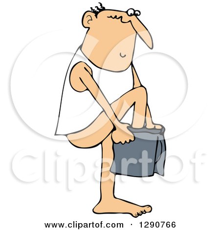 Clipart of a Bald Caucasian Man Putting on His Boxers - Royalty Free Vector Illustration by djart