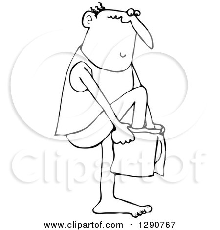 Clipart of a Black and White Bald Man Putting on His Boxers - Royalty Free Vector Illustration by djart