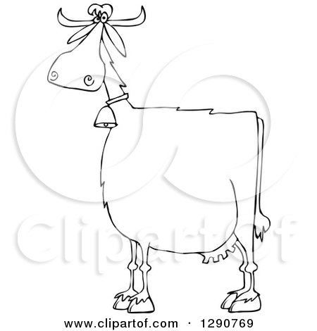 Clipart of a Black and White Cow Wearing a Bell - Royalty Free Vector Illustration by djart