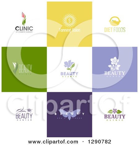 Clipart of Flat Design Beauty Business Logo Icons with Text on Colorful Tiles 4 - Royalty Free Vector Illustration by elena