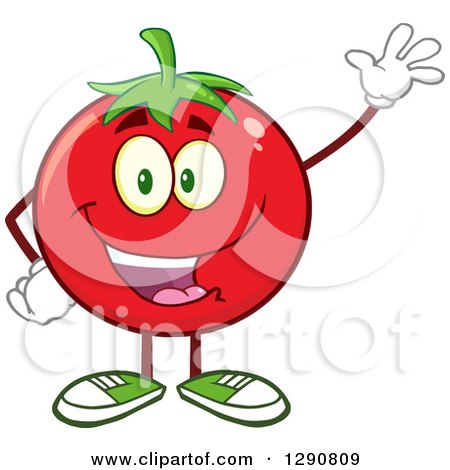 Clipart of a Happy Tomato Character Waving - Royalty Free Vector Illustration by Hit Toon