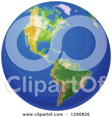 Clipart of an Eath Globe Featuring the Americas, with Gradient Blue Oceans - Royalty Free Vector Illustration by Pushkin