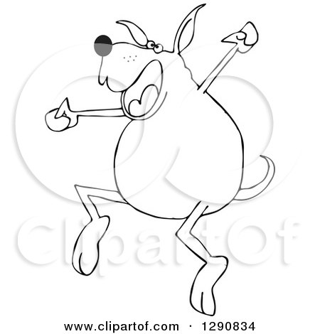 Clipart of a Happy Black and White Dog Jumping for Joy - Royalty Free Vector Illustration by djart