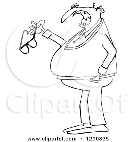 Clipart of a Chubby Senior Black and White Man Talking and Holding His Glasses - Royalty Free Vector Illustration by djart