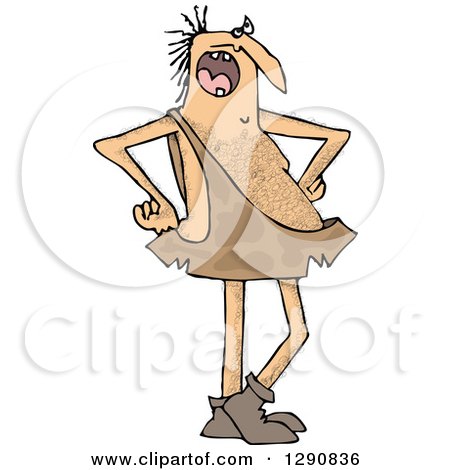 Clipart of a Hairy Caveman Complaining and Standing with Hands on His Hips - Royalty Free Vector Illustration by djart