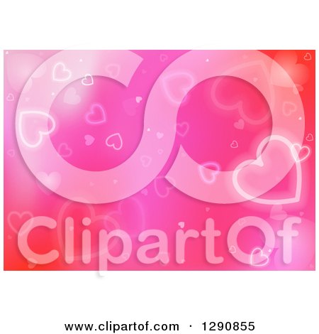 Clipart of a Background of Glowing Hearts on Gradient Pink and Red - Royalty Free Vector Illustration by dero