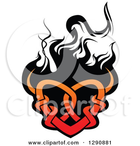 Clipart of a Gradient Red Tribal Heart over Black Flames - Royalty Free Vector Illustration by Vector Tradition SM