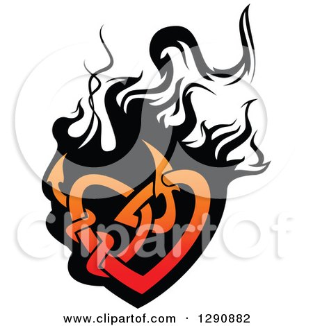 Clipart of a Gradient Red Tribal Heart over Black Flames 2 - Royalty Free Vector Illustration by Vector Tradition SM