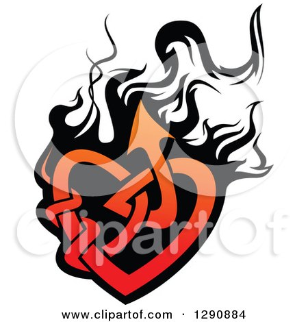 Clipart of a Gradient Red Tribal Heart over Black Flames 4 - Royalty Free Vector Illustration by Vector Tradition SM