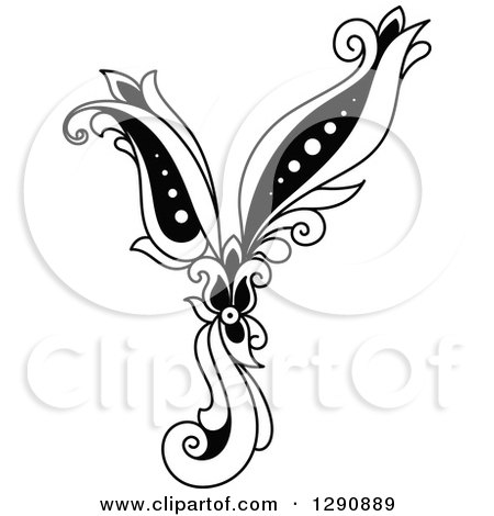 Clipart of a Black and White Vintage Floral Capital Letter Y - Royalty Free Vector Illustration by Vector Tradition SM