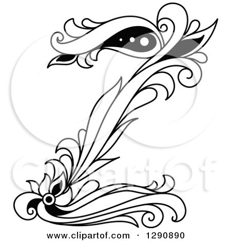 Clipart of a Black and White Vintage Floral Capital Letter Z - Royalty Free Vector Illustration by Vector Tradition SM