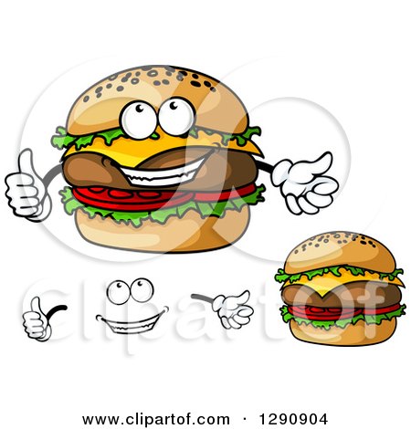Clipart of Big Cheeseburgers, Hands and a Face - Royalty Free Vector Illustration by Vector Tradition SM