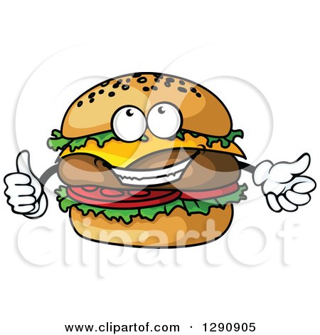 Clipart of a Big Cheeseburger Character Giving a Thumb up - Royalty Free Vector Illustration by Vector Tradition SM