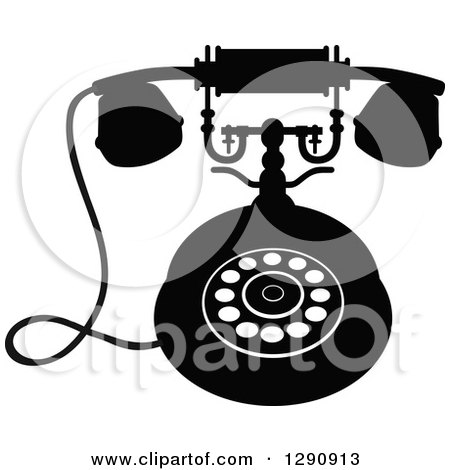 Clipart of a Retro Black and White Desk Telephone 9 - Royalty Free Vector Illustration by Vector Tradition SM