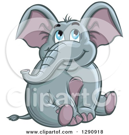 Clipart of a Cute Blue Eyed Elephant Sitting and Looking up - Royalty Free Vector Illustration by Vector Tradition SM