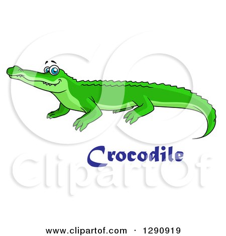 Clipart of a Happy Bright Green Crocodile with Blue Eyes over Text - Royalty Free Vector Illustration by Vector Tradition SM