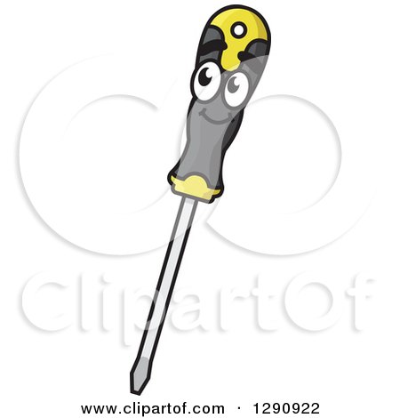 Clipart of a Black and Yellow Screwdriver Character - Royalty Free Vector Illustration by Vector Tradition SM