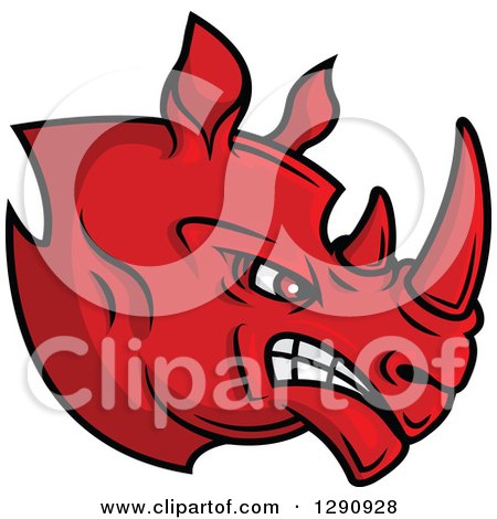 Clipart of an Aggressive Angry Red Rhino Head Facing Right - Royalty Free Vector Illustration by Vector Tradition SM