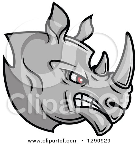 Clipart of an Aggressive Angry Gray Rhino Head Facing Right - Royalty Free Vector Illustration by Vector Tradition SM