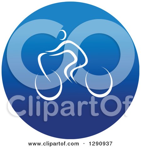Clipart of a White Athlete Cyclist in a Round Blue Icon - Royalty Free Vector Illustration by Vector Tradition SM