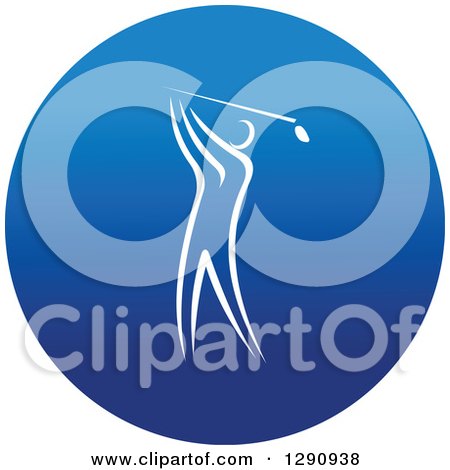 Clipart of a White Athlete Golfer Swinging in a Round Blue Icon - Royalty Free Vector Illustration by Vector Tradition SM