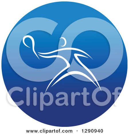 Clipart of a White Athlete Playing Tennis or Ping Pong in a Round Blue Icon - Royalty Free Vector Illustration by Vector Tradition SM
