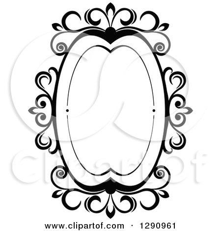 Clipart of a Black and White Ornate Oval Swirl Frame - Royalty Free Vector Illustration by Vector Tradition SM