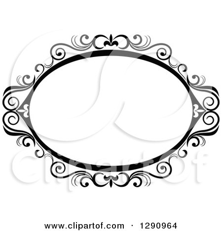 Clipart of a Black and White Ornate Oval Swirl Frame 6 - Royalty Free Vector Illustration by Vector Tradition SM