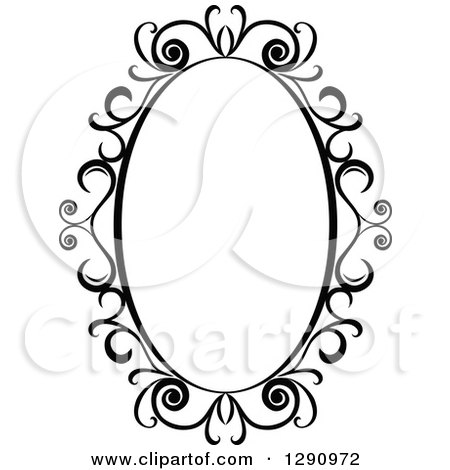 Clipart of a Black and White Ornate Oval Swirl Frame 2 - Royalty Free Vector Illustration by Vector Tradition SM