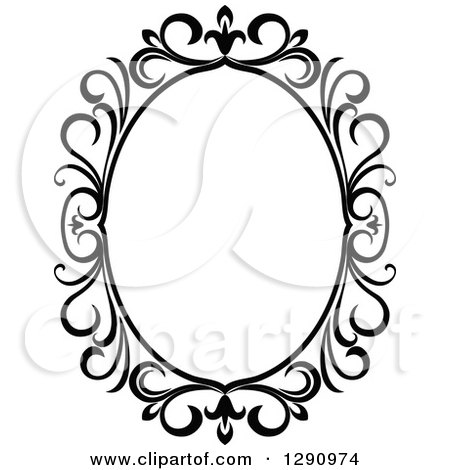Clipart of a Black and White Ornate Oval Swirl Frame 3 - Royalty Free Vector Illustration by Vector Tradition SM