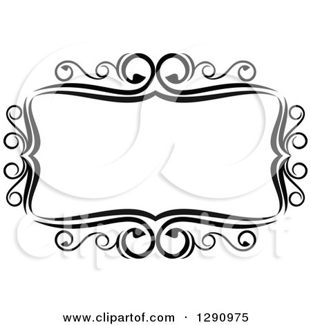 Clipart of a Black and White Ornate Rectangle Swirl Frame - Royalty Free Vector Illustration by Vector Tradition SM