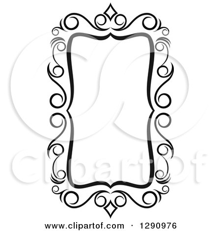 Clipart of a Black and White Ornate Rectangle Swirl Frame 2 - Royalty Free Vector Illustration by Vector Tradition SM