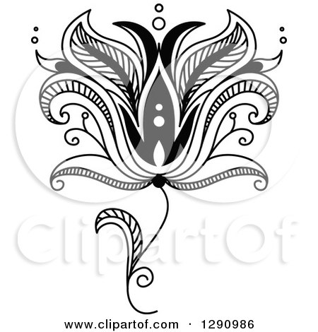Clipart of a Black and White Henna Flower 2 - Royalty Free Vector Illustration by Vector Tradition SM