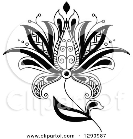 Clipart of a Black and White Henna Flower 3 - Royalty Free Vector Illustration by Vector Tradition SM