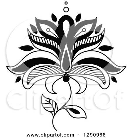 Clipart of a Black and White Henna Flower 4 - Royalty Free Vector Illustration by Vector Tradition SM