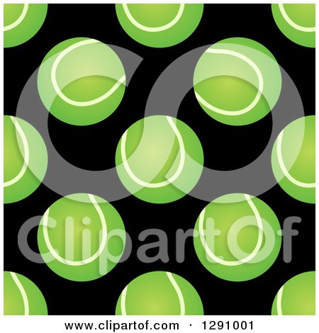 Clipart of a Seamless Background Pattern of Green Tennis Balls over Black - Royalty Free Vector Illustration by Vector Tradition SM
