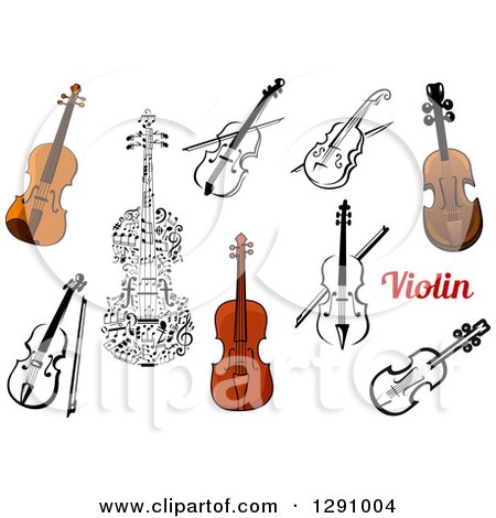 Clipart of Violins in Color and Black and White, with Text - Royalty Free Vector Illustration by Vector Tradition SM