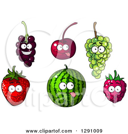 Clipart of Currants, Cherry, Green Grapes, Strawberry, Watermelon and Raspberry Characters - Royalty Free Vector Illustration by Vector Tradition SM